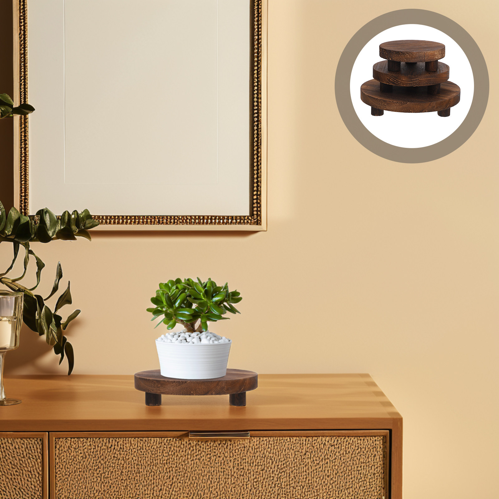 Display Risers Set - 3Pcs Wooden Plant Stand Set Natural